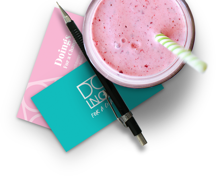 pink smoothie and doings business cards